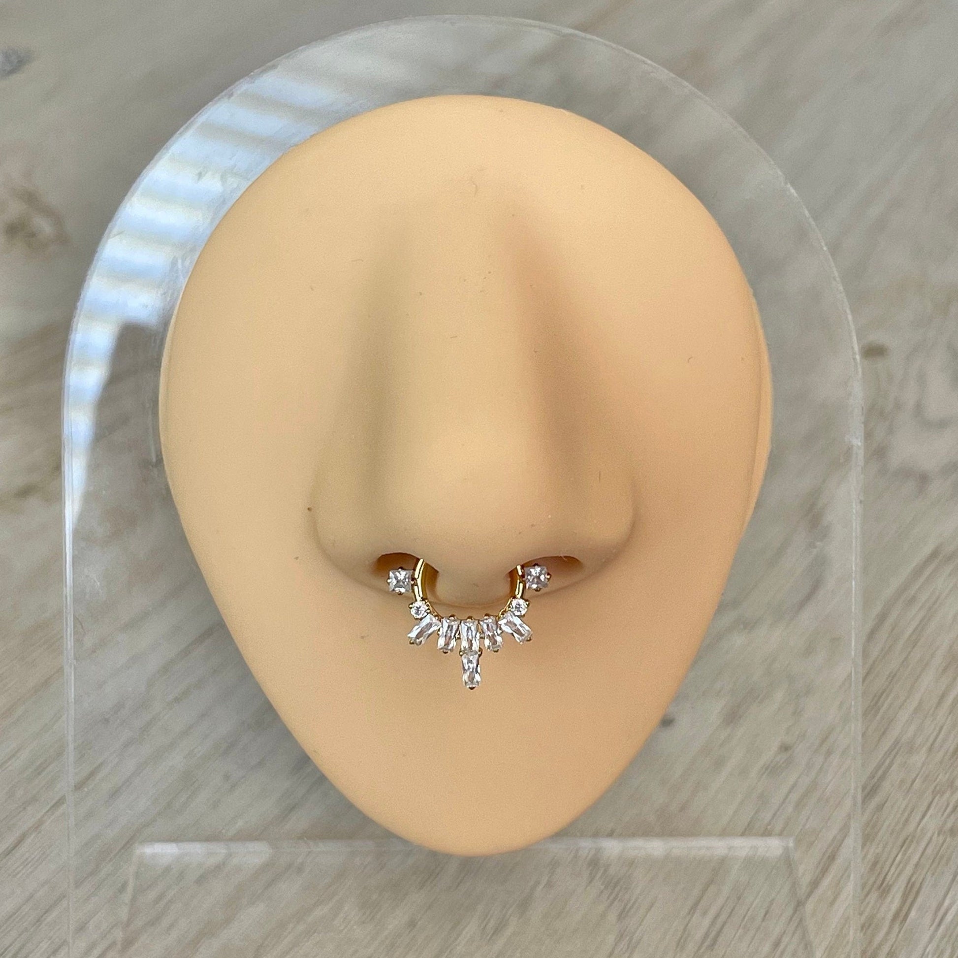 Gold CZ Septum Piercing (16G | 8mm or 10mm | Surgical Steel | Gold or Silver)