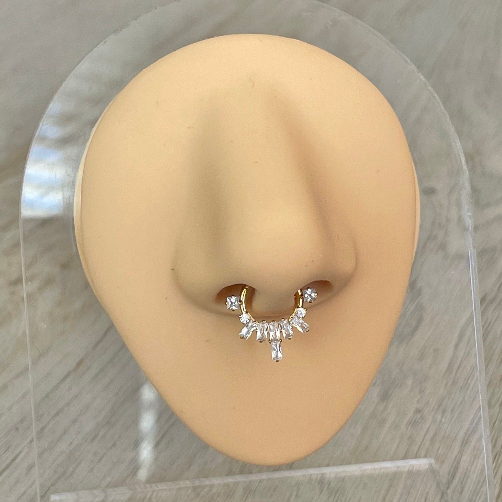 Gold CZ Septum Piercing (16G | 8mm or 10mm | Surgical Steel | Gold or Silver)