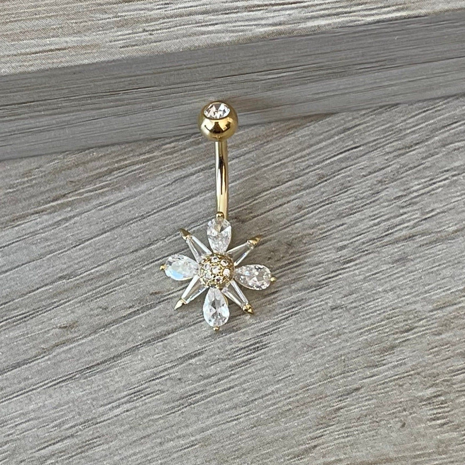 Gold Flower Belly Button Ring (14G | 10mm | Surgical Steel | Gold, Rose Gold, or Silver)