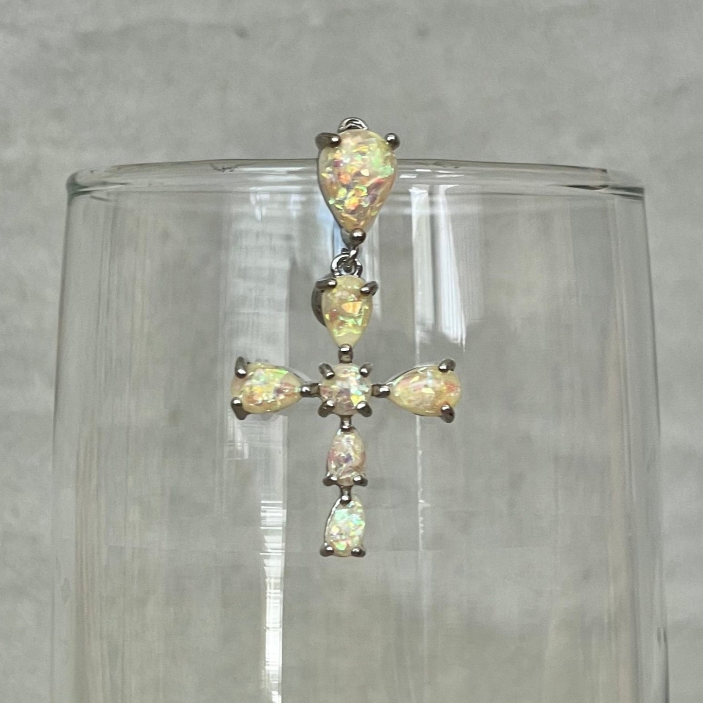 Opal Cross Top Down Belly Button Piercing (14G | 10mm | Surgical Steel)