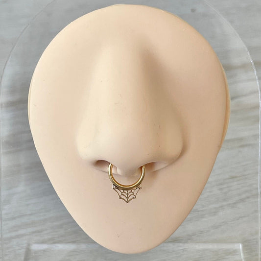 Gold Spider Web Septum Piercing (16G | 8mm | Surgical Steel | Gold or Silver)