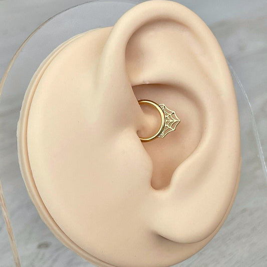 Gold Spiderweb Daith Earring (16G | 8mm | Surgical Steel | Gold or Silver)