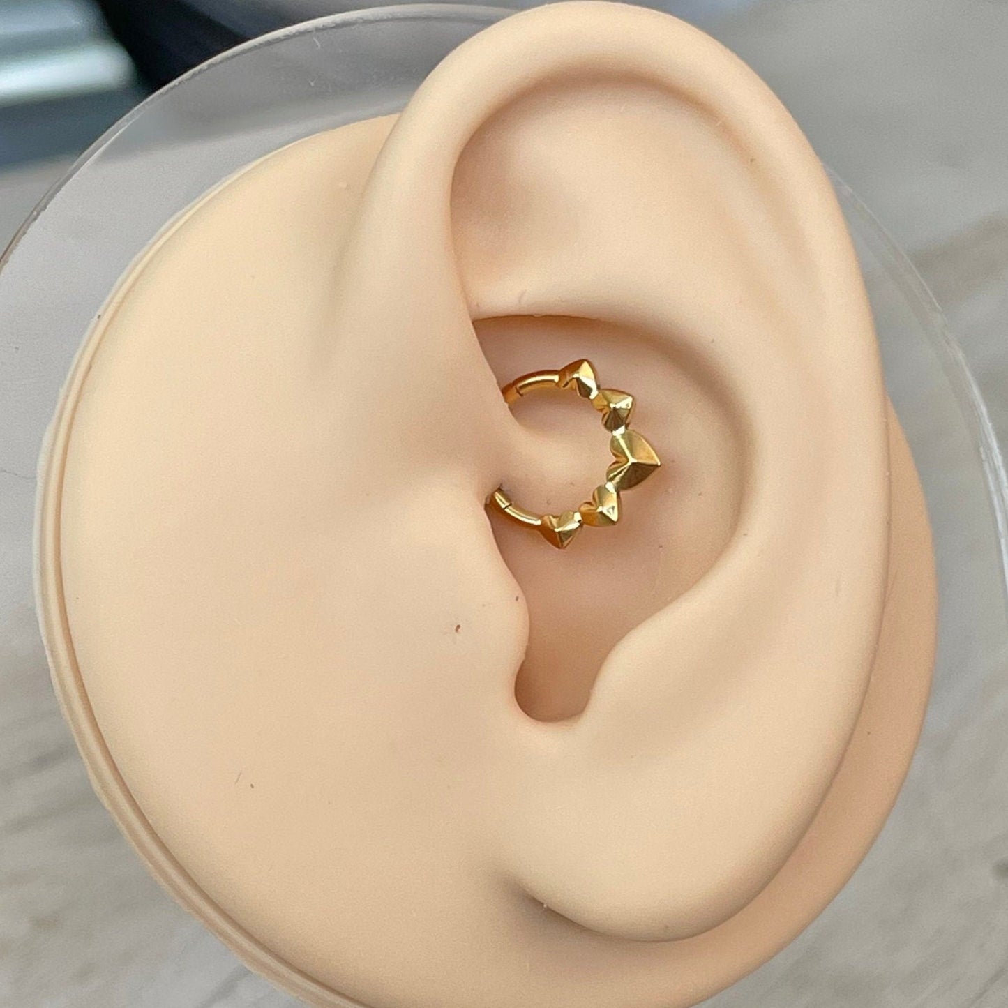 Gold Titanium Heart Daith Earring (16G | 8mm or 10mm | Titanium | Silver or Gold)