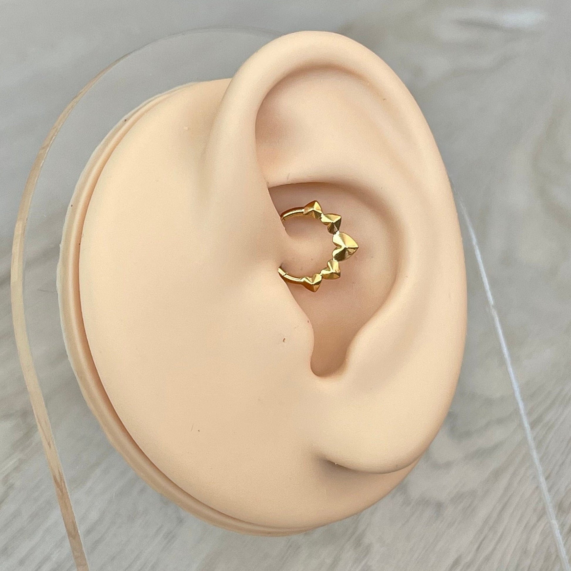 Gold Titanium Heart Daith Earring (16G | 8mm or 10mm | Titanium | Silver or Gold)