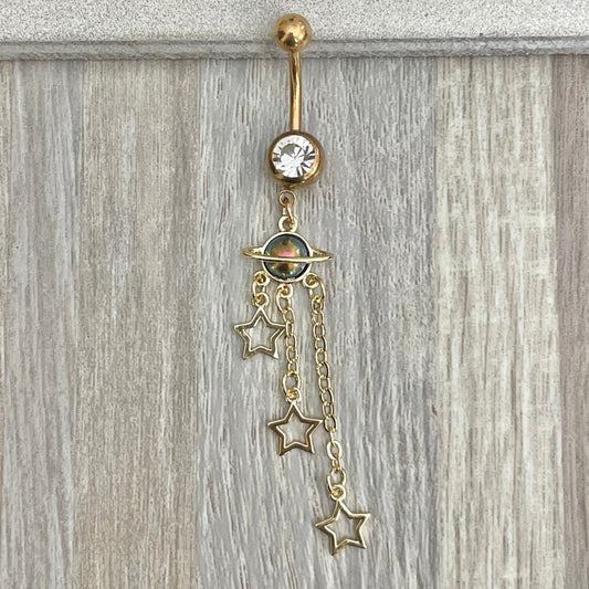 Gold Celestial Planet Belly Button Ring (14G | 10mm | Surgical Steel | Gold or Silver)