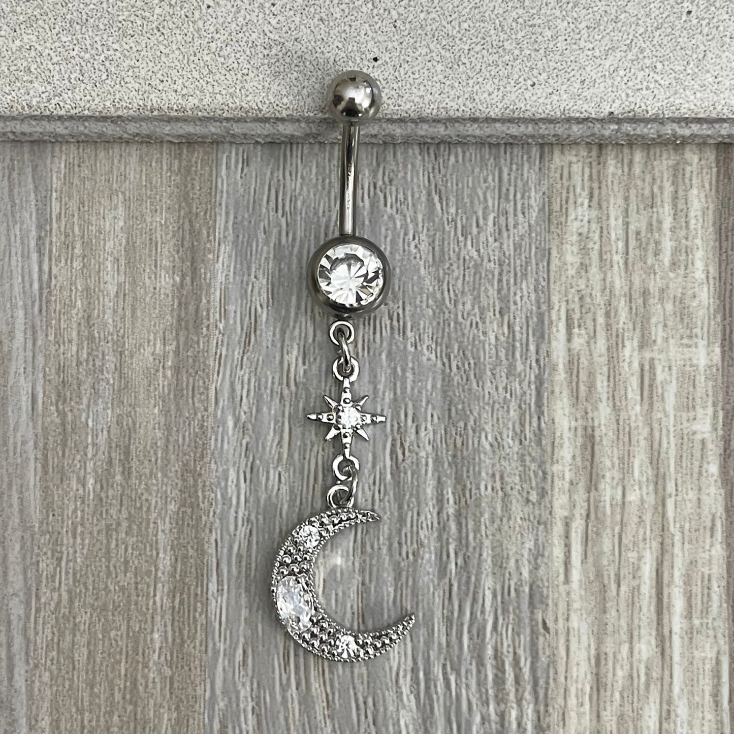 Silver Moon Belly Button Ring (14G | 10mm | Surgical Steel | Silver or Gold)