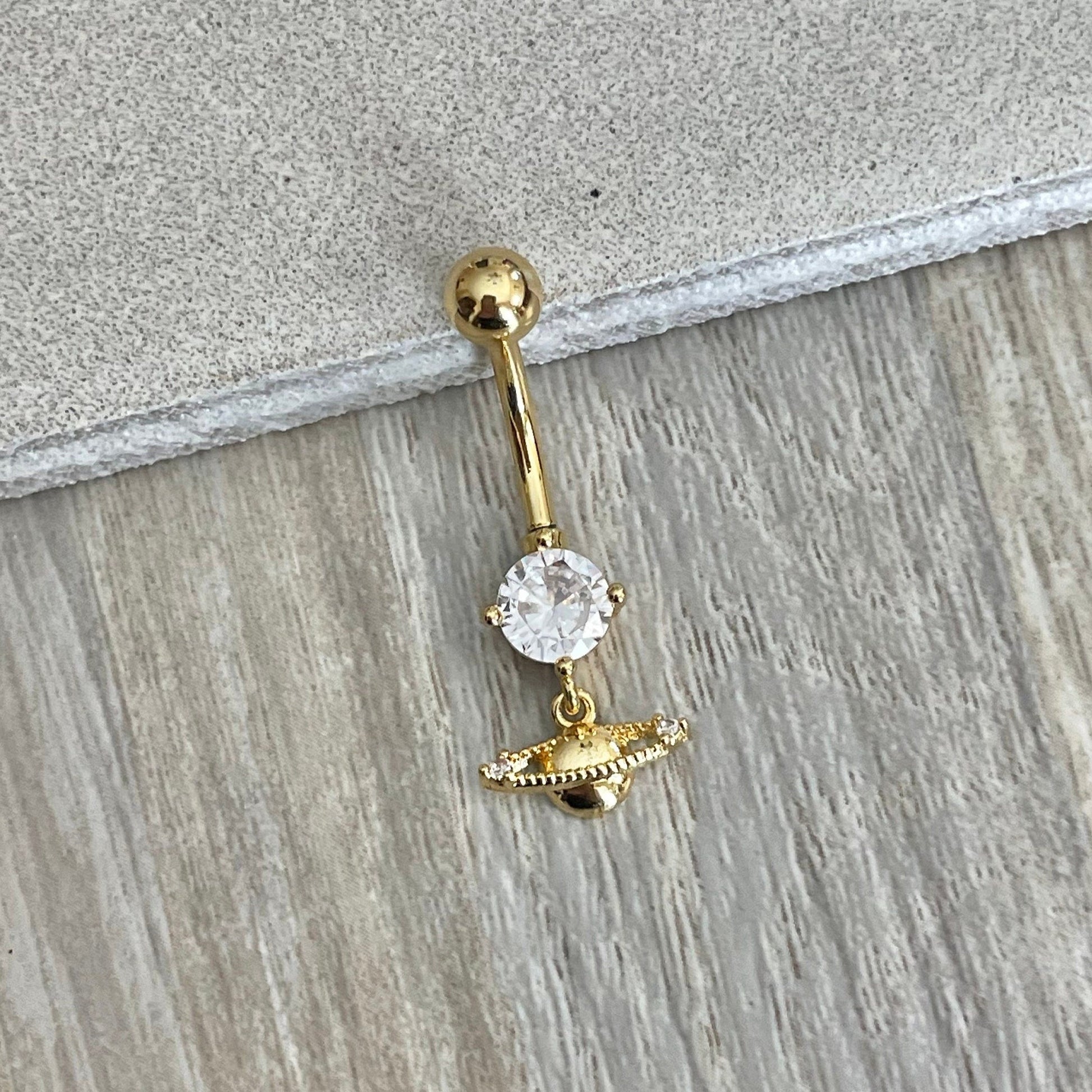 Gold Planet Belly Button Piercing (14G | 10mm | Surgical Steel | Gold or Silver)