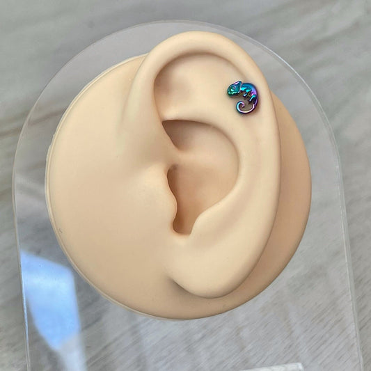 Chameleon Helix Stud (16G | 6mm | Surgical Steel | Green or Rainbow Colors)