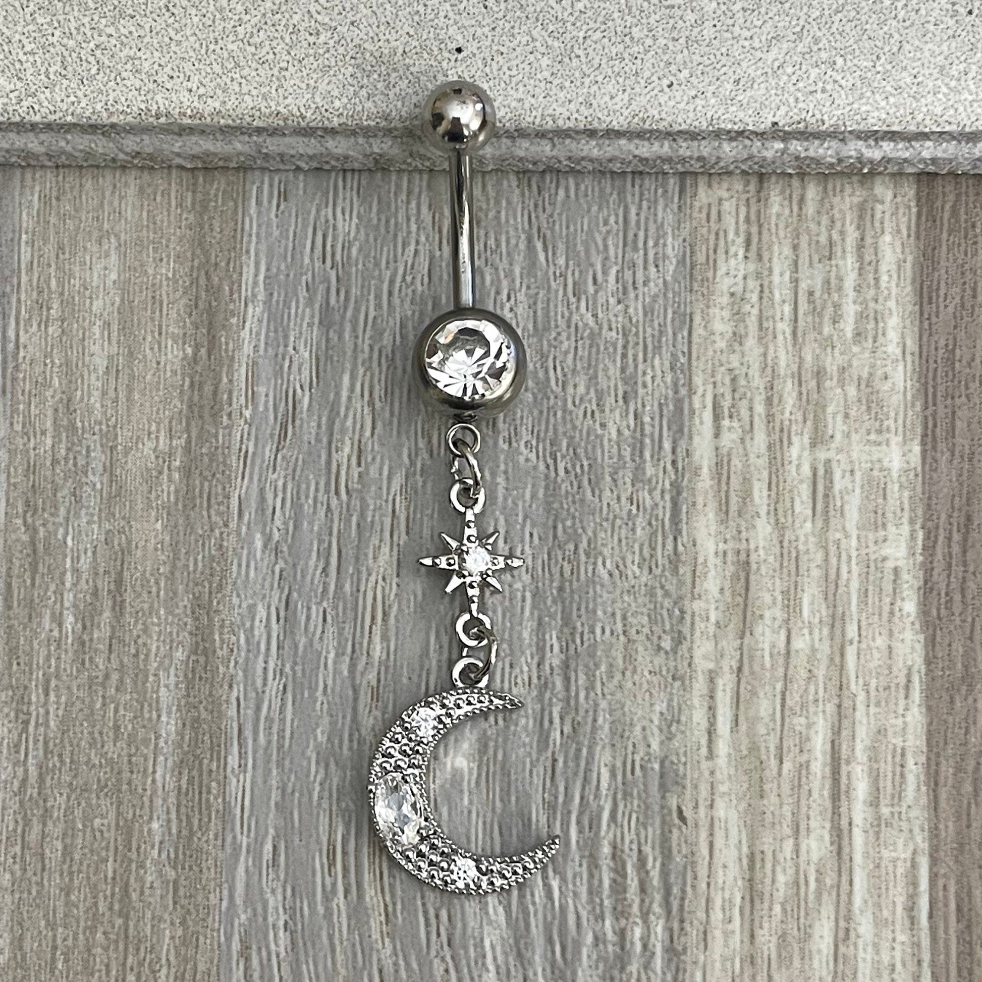 Silver Moon Belly Button Ring (14G | 10mm | Surgical Steel | Silver or Gold)