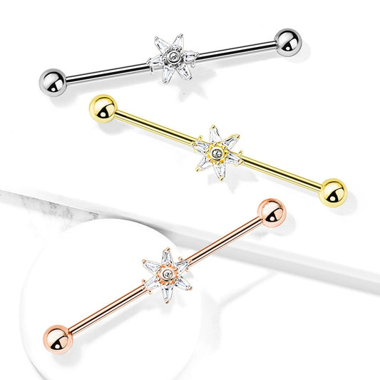 Gold Flower Industrial Piercing Jewelry (14G | 38mm | Surgical Steel | Gold, Rose Gold or Silver)