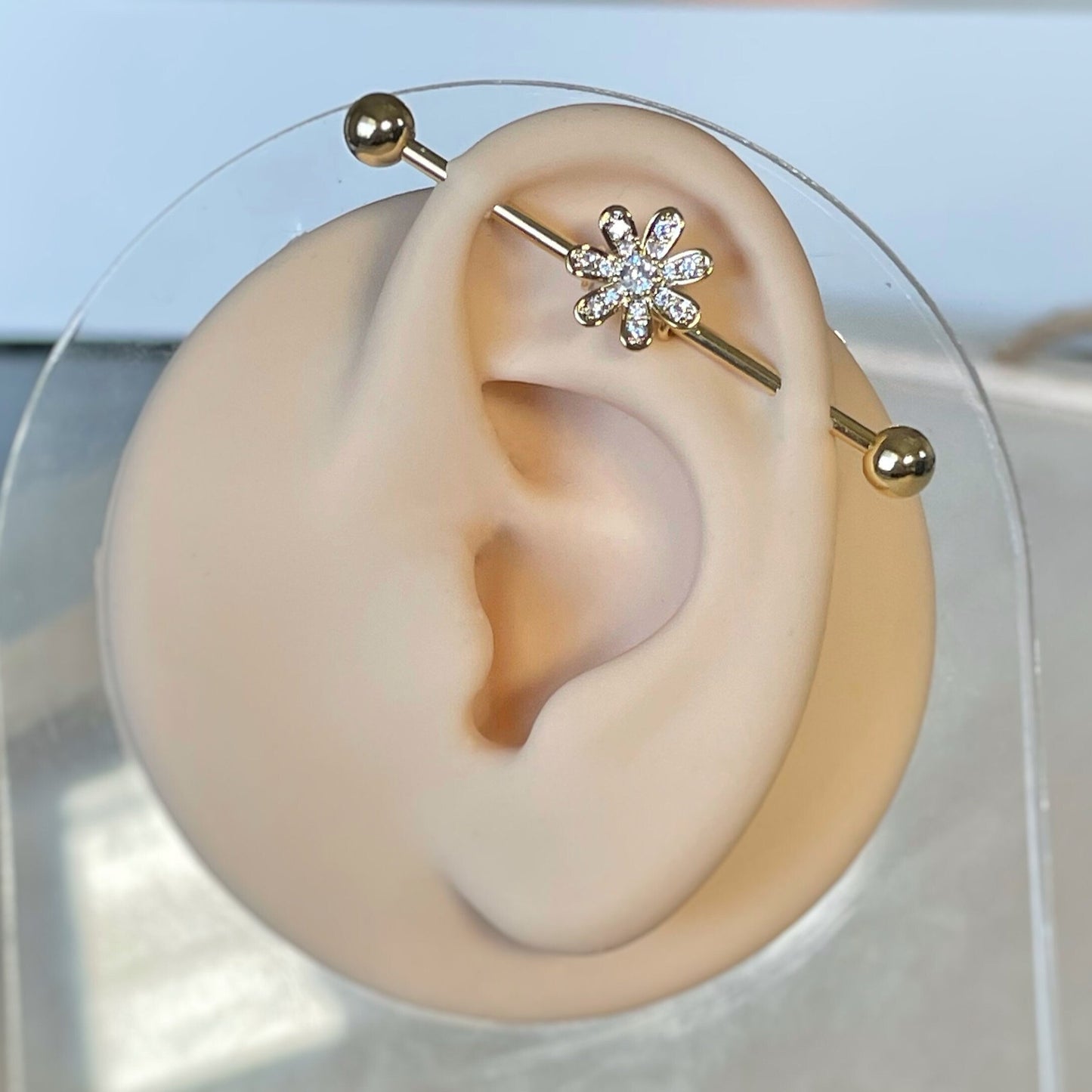 Gold Floral Industrial Piercing Jewelry (14G | 38mm | Surgical Steel | Gold, Silver or Rose Gold)