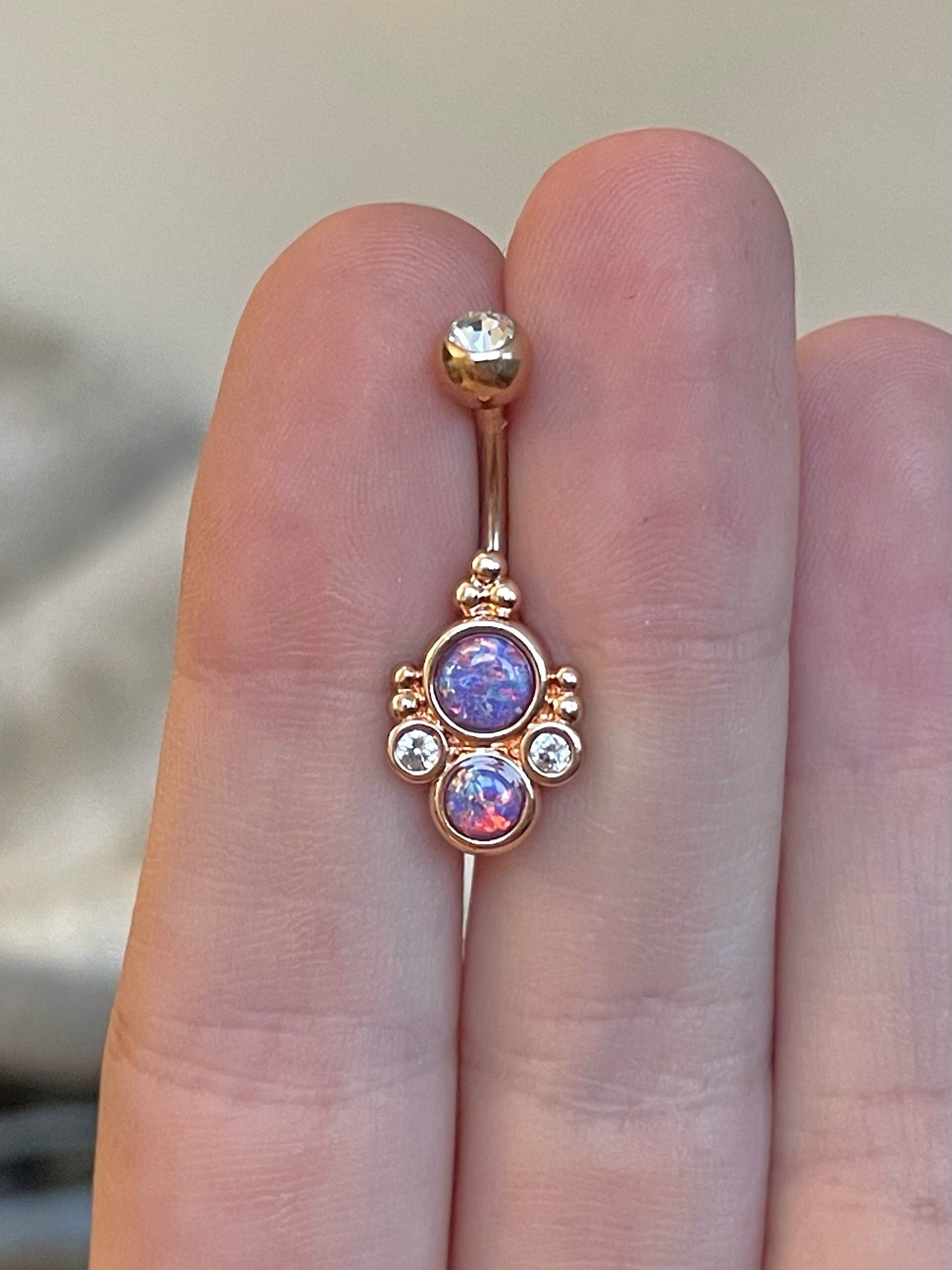 Gold Opal Belly Button Piercing (14G | 10mm | Surgical Steel | Rose Gold, Silver or Gold)