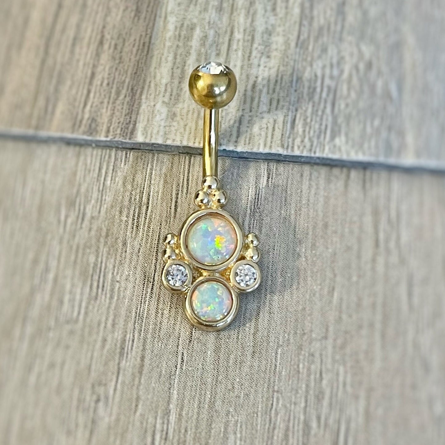 Gold Opal Belly Button Piercing (14G | 10mm | Surgical Steel | Rose Gold, Silver or Gold)