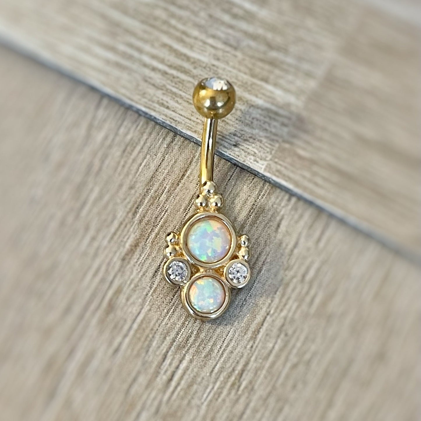 Rose Gold Purple Opal Belly Button Piercing (14G | 10mm | Surgical Steel | Gold w/White Opal, Rose Gold w/Purple Opal, or Silver w/White Opal)