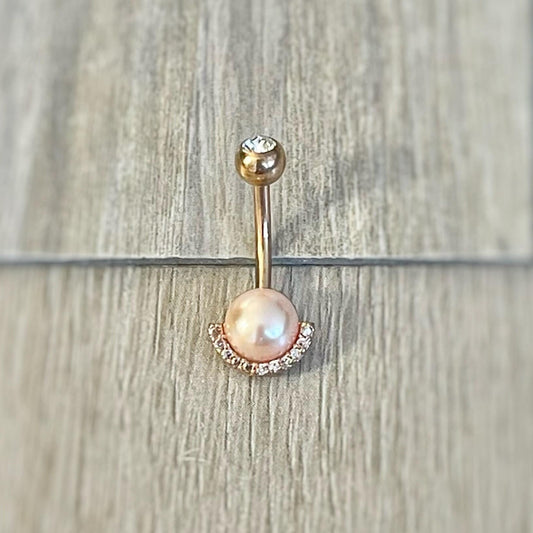 Rose Gold Pink Pearl Belly Button piercing (14G | 10mm | Surgical Steel | Gold, Silver or Rose Gold)