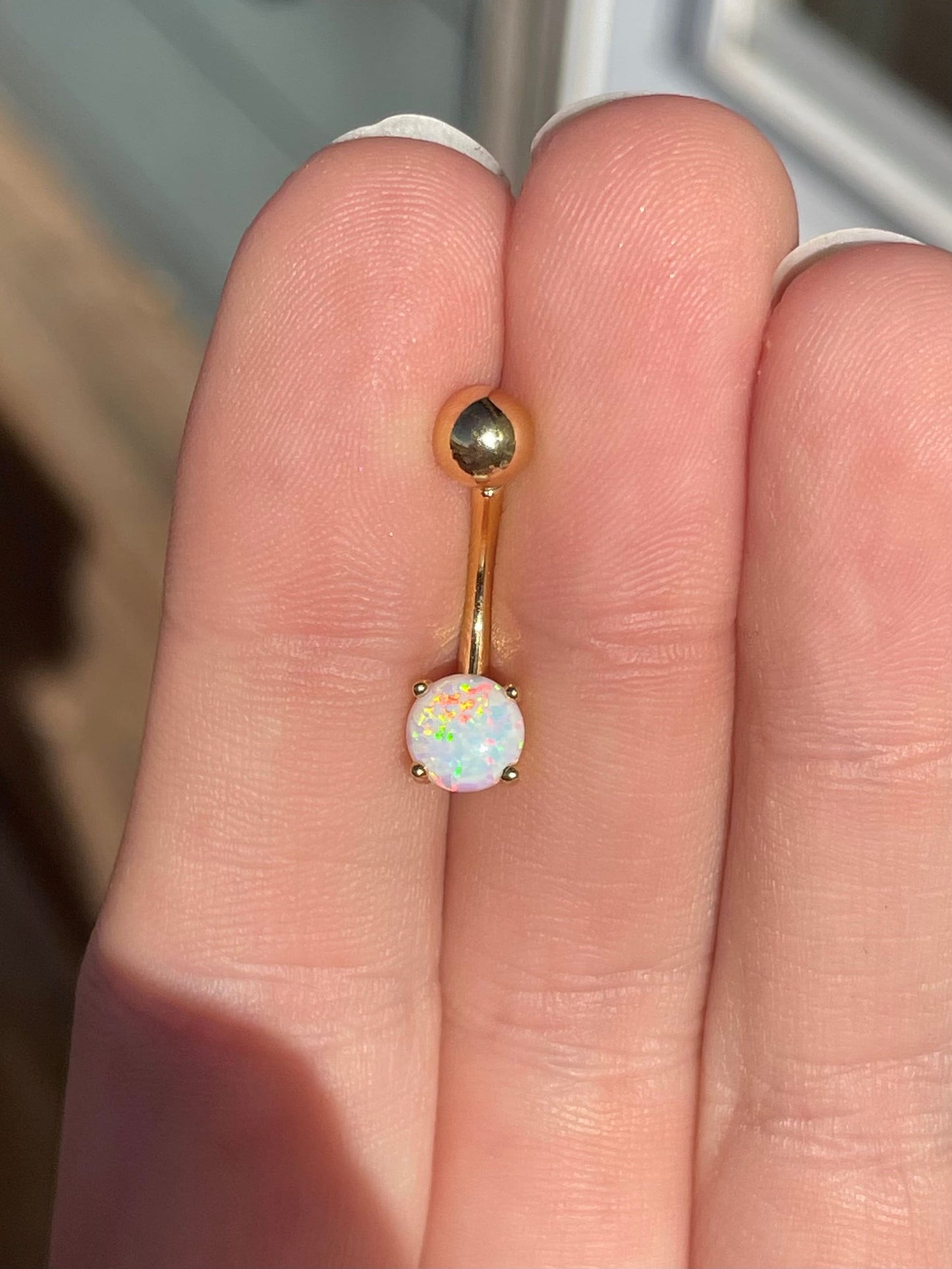 Small Gold Opal Belly Button Ring (14G | 10mm | Surgical Steel | Gold or Rose Gold)