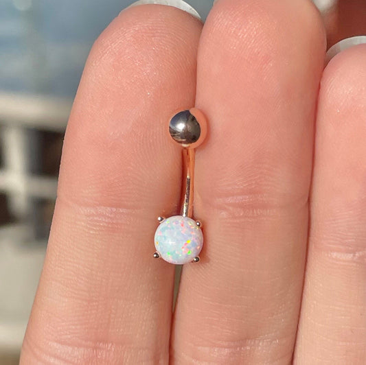 Small Gold Opal Belly Button Ring (14G | 10mm | Surgical Steel | Gold or Rose Gold)