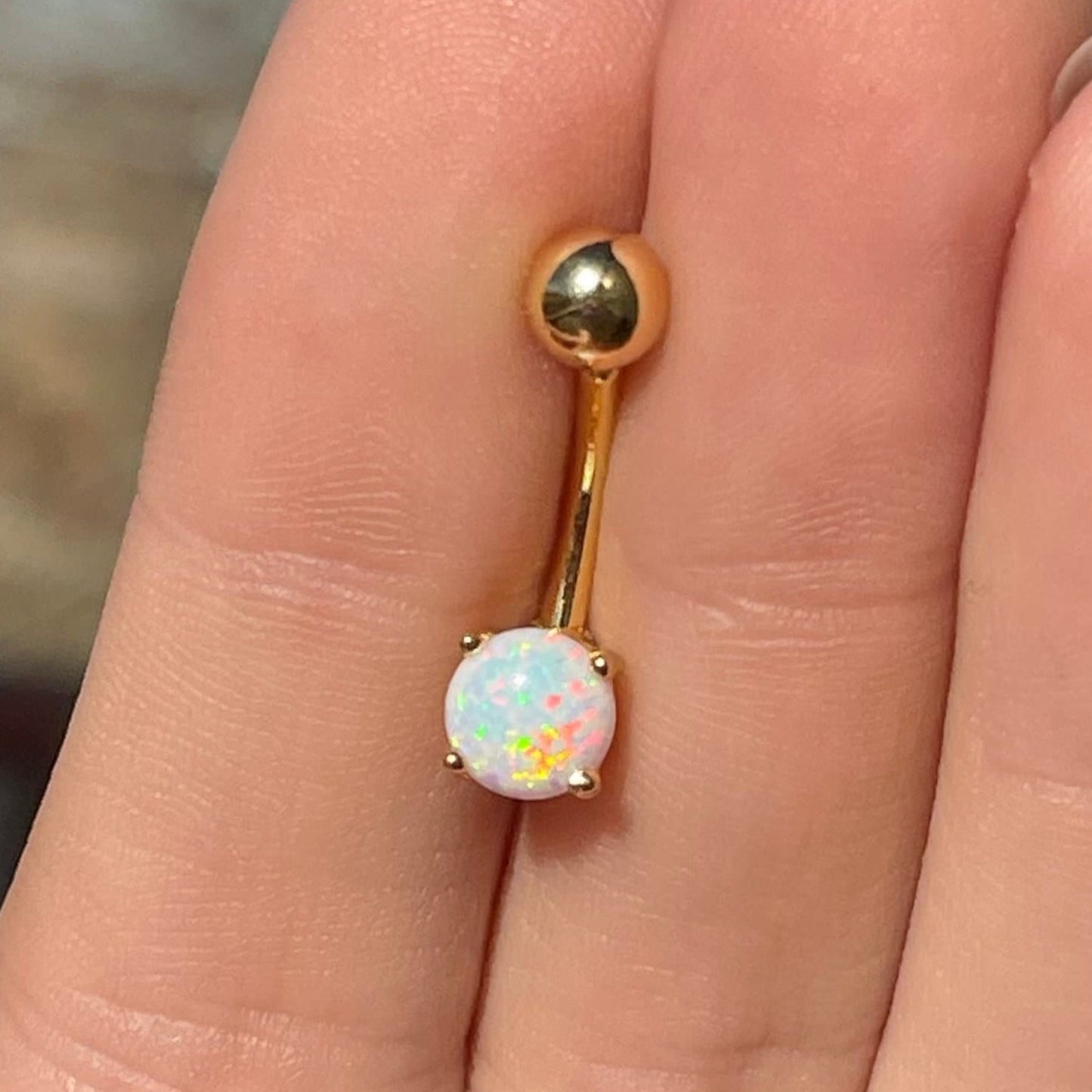 Small Gold Opal Belly Button Ring (14G | 10mm | Surgical Steel | Gold or Rose Gold)