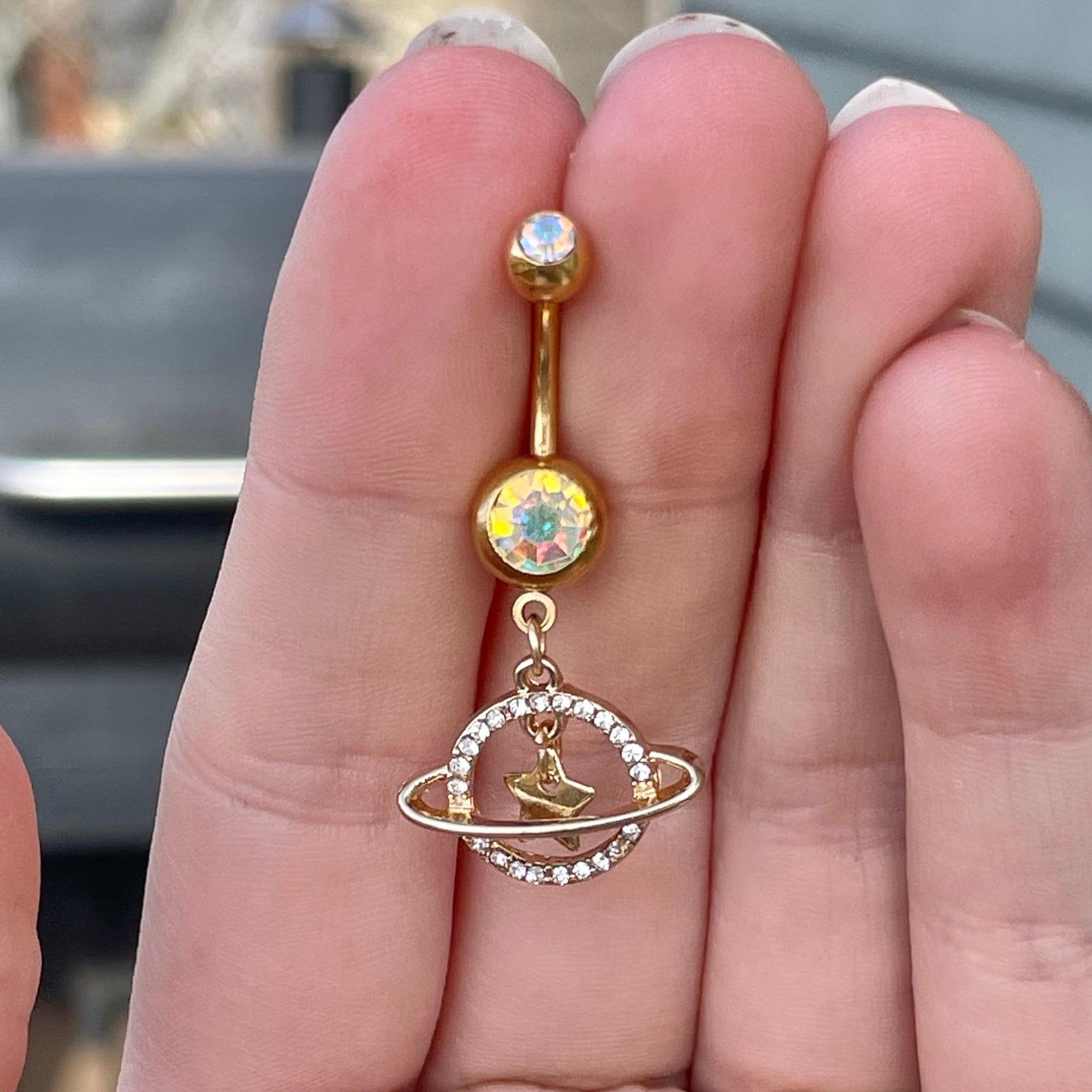 Gold Planet Color-Shifting Belly Button Ring (14G | 10mm | Surgical Steel | Gold or Silver)