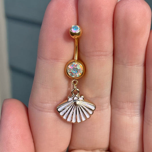 Gold Color-Shifting Shell Belly Button Ring (14G | 10mm | Surgical Steel | Gold or Silver)