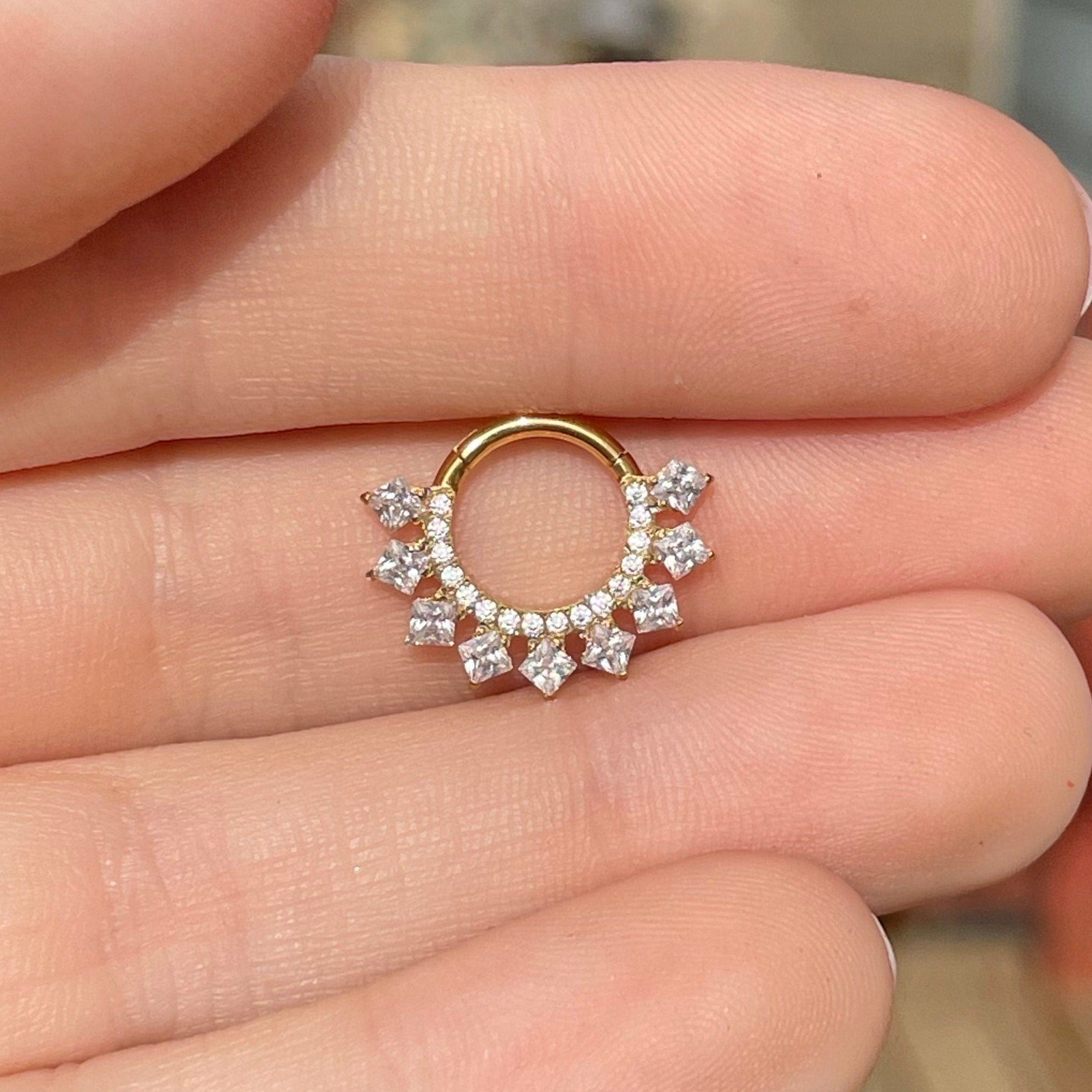 Ornate Gold Daith Earring (16G | 8mm or 10mm | Titanium | Gold or Silver)