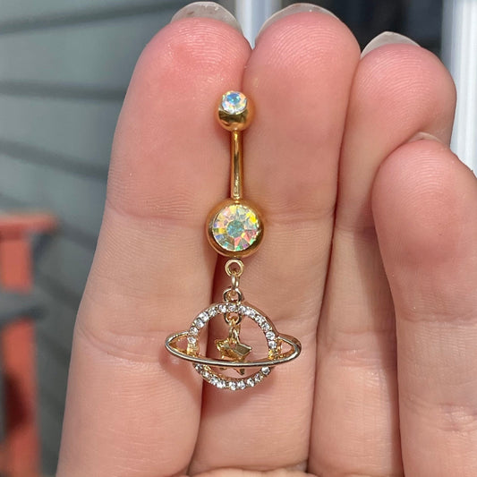Gold Planet Color-Shifting Belly Button Ring (14G | 10mm | Surgical Steel | Gold or Silver)