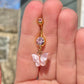 Gold/Pink Butterfly Belly Button Ring (14G | 10mm | Surgical Steel | Gold & Pink, Silver & Blue)