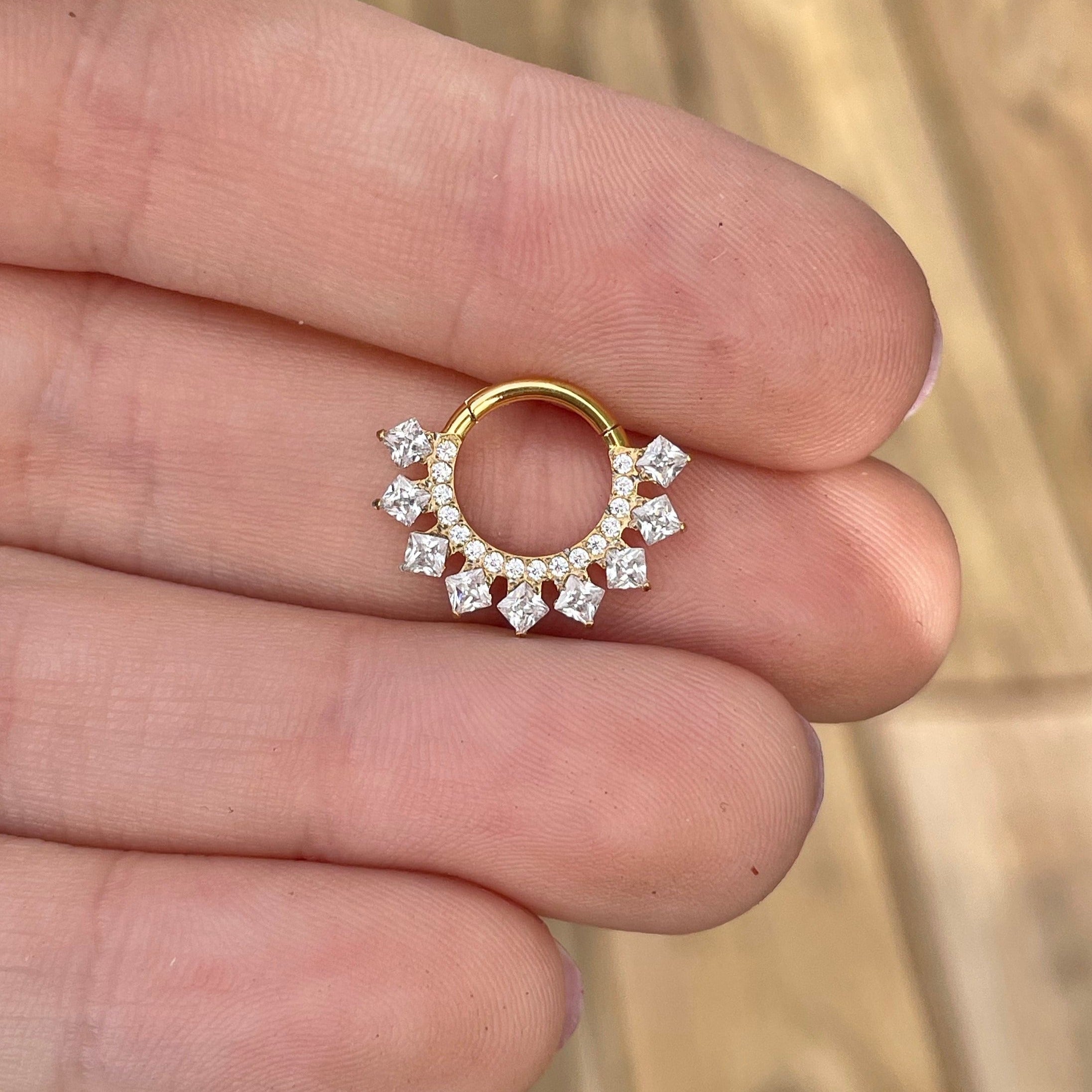 Ornate Gold Daith Earring (16G | 8mm or 10mm | Titanium | Gold or Silver)