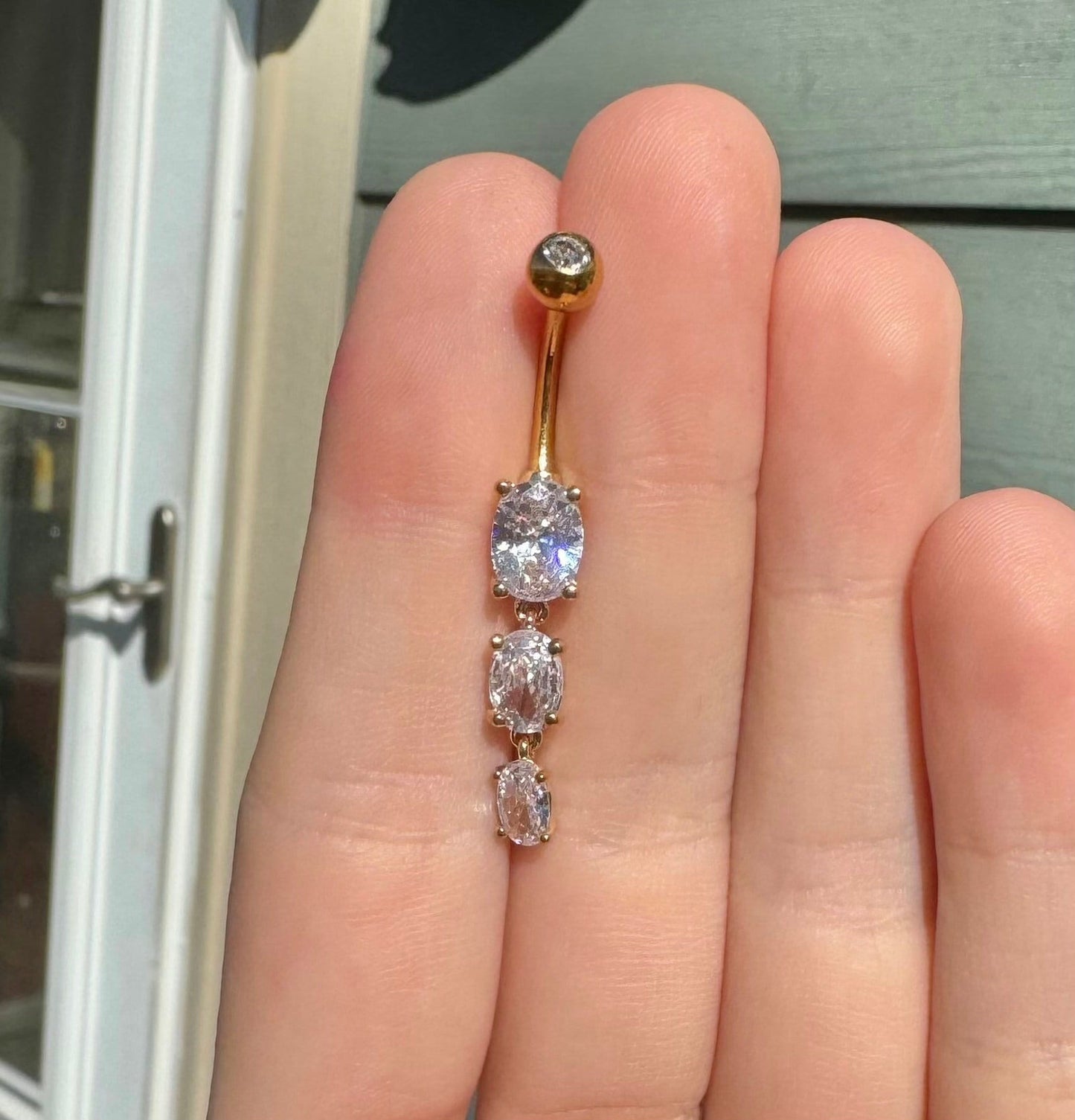 Gold Oval Dangly Belly Button Ring (14G | 10mm | Surgical Steel | Rose Gold, Gold or Silver)