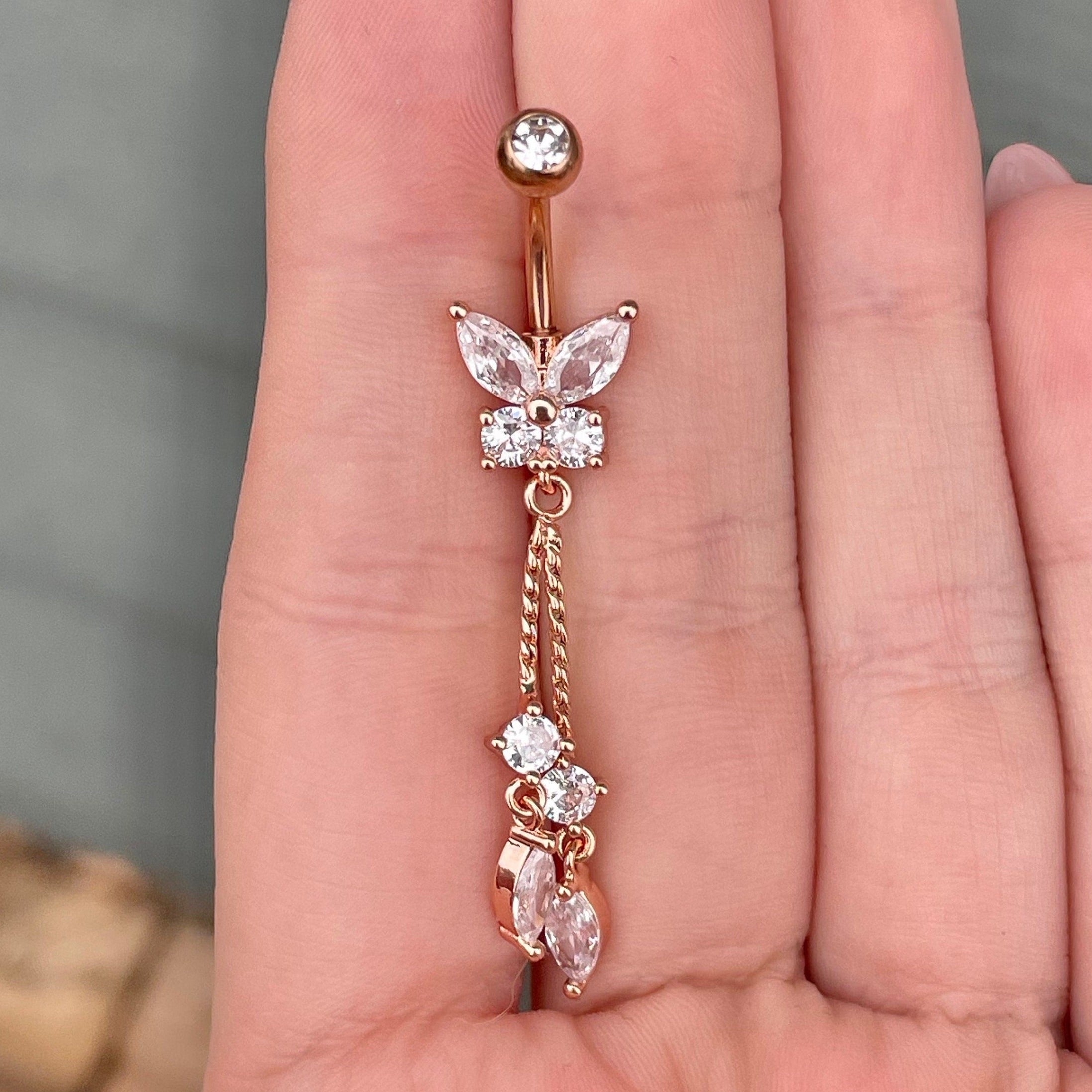 Dangle Butterfly Belly Button Piercing (14G | 10mm | Surgical Steel | Silver, Gold or Rose Gold)