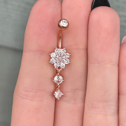 Rose Gold Small Flower Belly Button Ring (14G | 10mm | Surgical Steel | Rose Gold, Gold, or Silver)