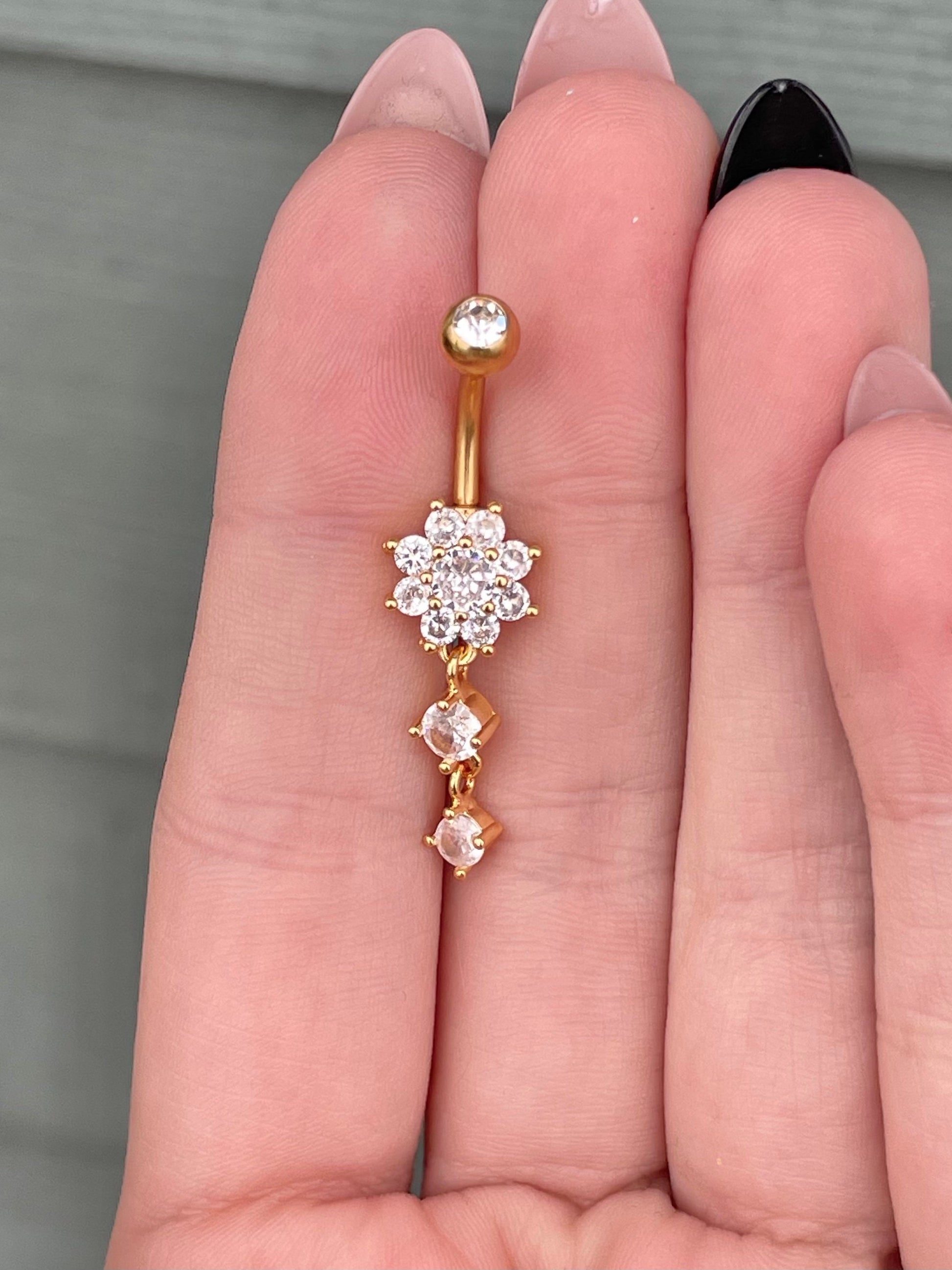 Rose Gold Small Floral Belly Button Ring (14G | 10mm | Surgical Steel | Rose Gold, Gold or Silver)
