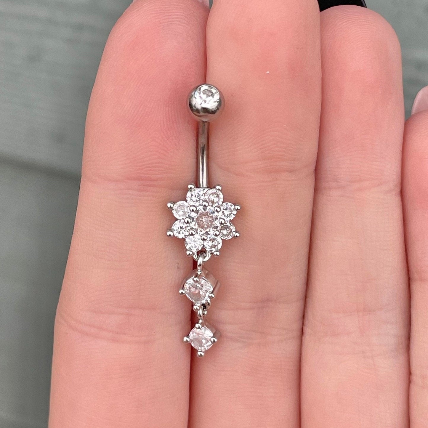 Rose Gold Small Flower Belly Button Ring (14G | 10mm | Surgical Steel | Rose Gold, Gold, or Silver)