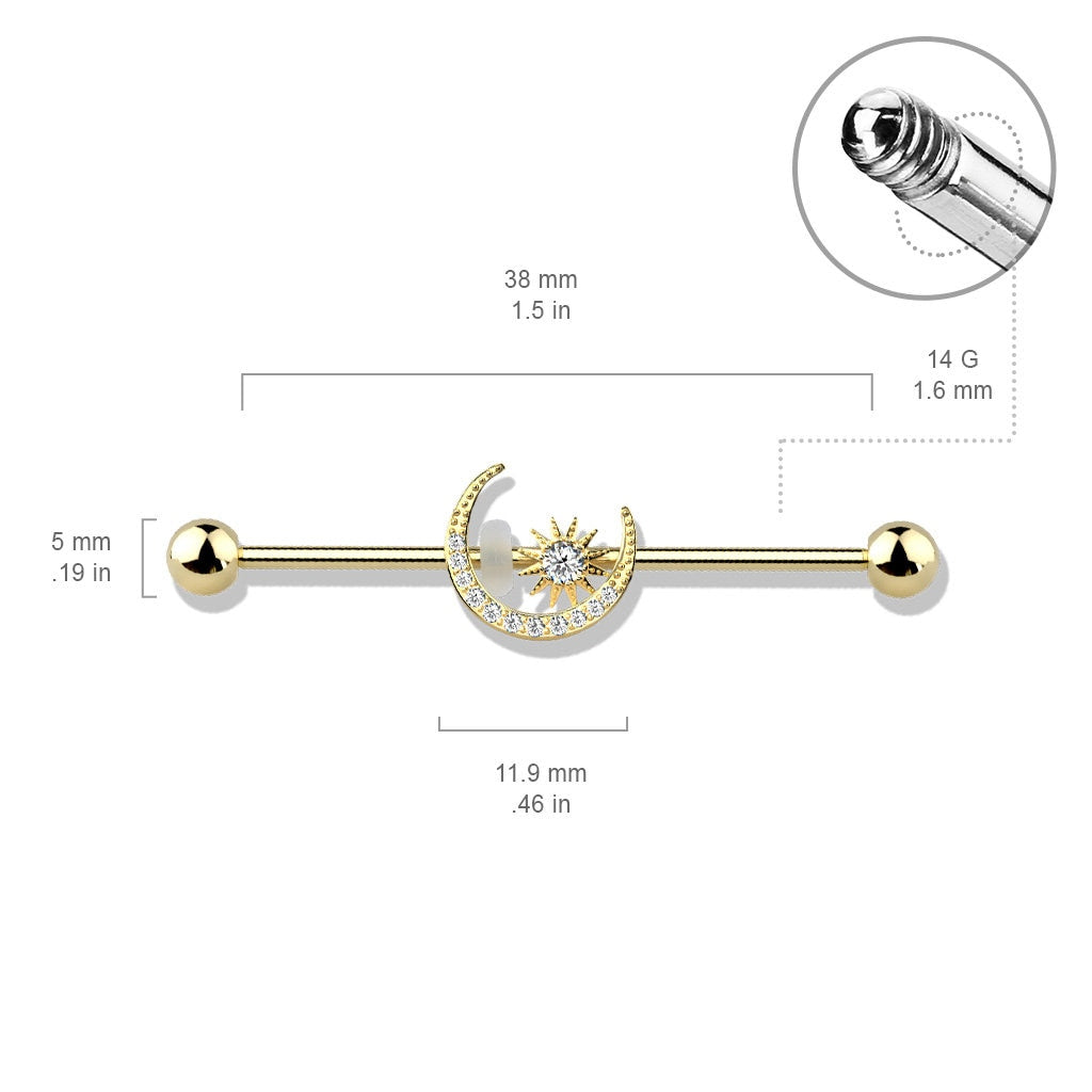 Lunar Arc Industrial Piercing-Industrial Barbell-Elara Body Jewelry