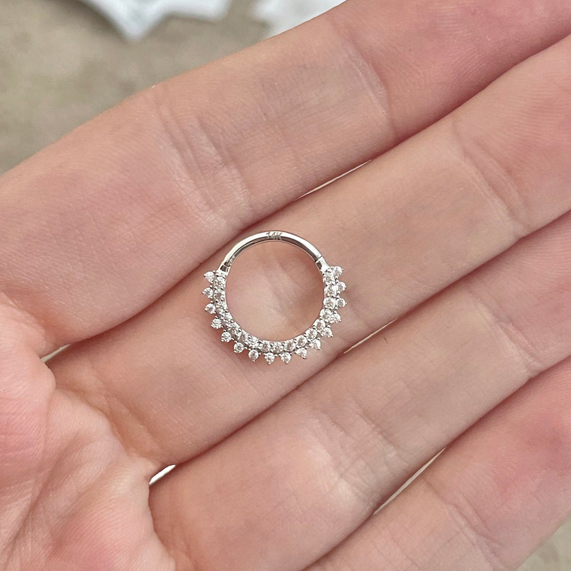 Lunara Shine Daith Earring-Daith Earring-8mm Diameter-White Gold-Elara Body Jewelry