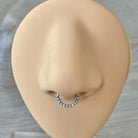 Opaline Halo Septum Ring-Septum Ring-8mm Diameter-White Gold-Elara Body Jewelry