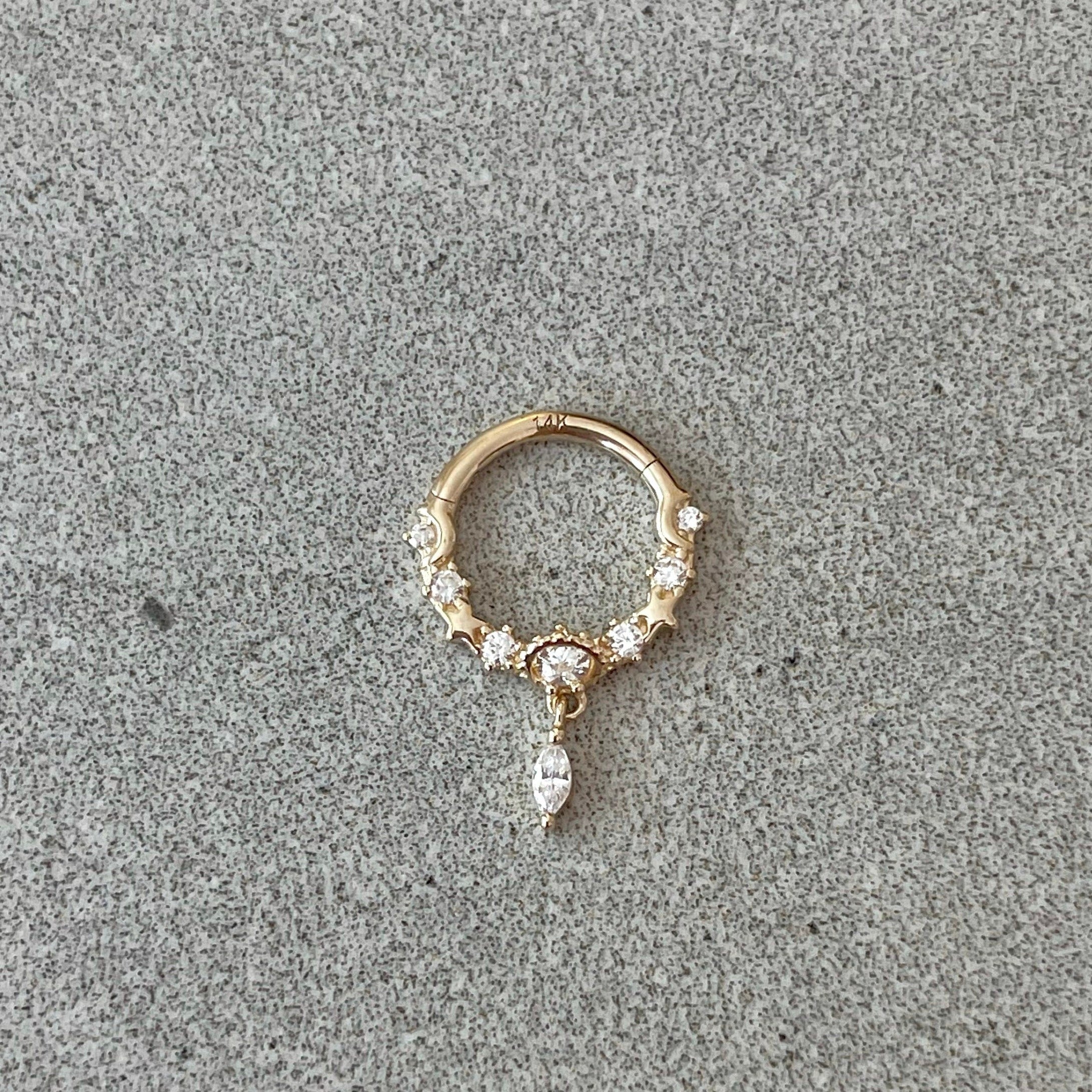 Stellar Glow Septum Ring-Septum Ring-8mm Diameter-Yellow Gold-Elara Body Jewelry