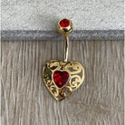 Valencia Heart Belly Button Ring-Belly Button Rings-Gold/Red CZs-Elara Body Jewelry