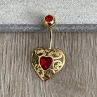 Valencia Heart Belly Button Ring-Belly Button Rings-Gold/Red CZs-Elara Body Jewelry