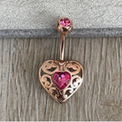 Valencia Heart Belly Button Ring-Belly Button Rings-Rose Gold/Pink CZs-Elara Body Jewelry